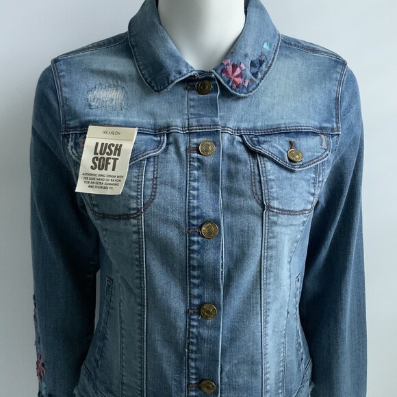 Vintage America Blue Embroidered Long Sleeve Button Up Jean Jacket S - Picture 6 of 12